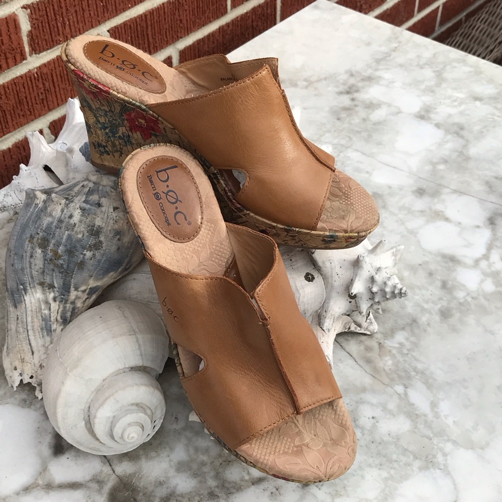 b.o.c. Tan Leather Open-Toe Wedge Mules - Picture 2 of 16
